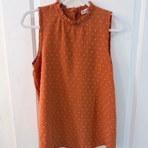 Rielle Sleeveless Ruffle Neck Top - Rust - size L